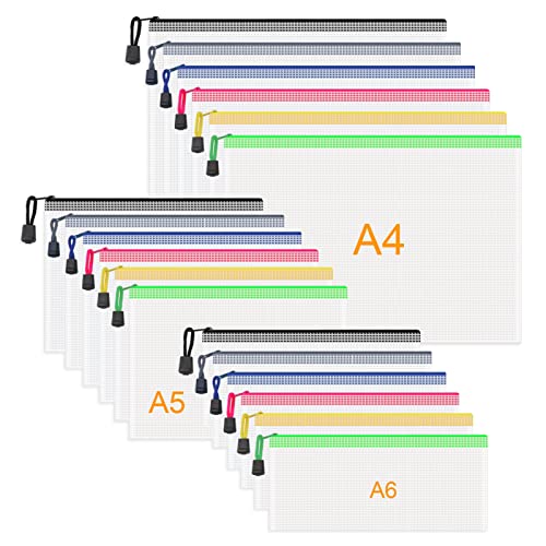 JIANTA Dokumententasche Reißverschluss A4+A5+A6, 18 Stücke Zipper Beutel, Transparente Reißverschlusstaschen, Dokumententasche, Utensilientasche, Beutel mit Reißverschluss Geeignet für Büro Schule von JIANTA