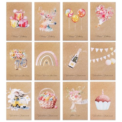 JIANTA Geburtstagskarten mit Umschlägen & Sticker, 12 Stück Set Grußkarten Glückwunschkarte, Klappkarten mit Umschlägen Mini Happy Birthday Karte für Frau und Mann JIANTA Geburtstagskarten mit Umschlägen & Sticker, 12 Stück Set Grußkarten Glückwunschkarte, Klappkarten mit Umschlägen Mini Happy Birthday Karte für Frau und Mann von JIANTA