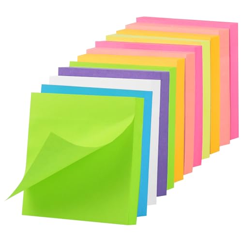 JIANTA Haftnotizen Klebezettel, 12 Blöcke x 100 Blatt, Sticky Notes 76 x 76 mm in 8 Neonfarben, stark klebende Memoblöcke für Haus Büro Schule, 8 Farben von JIANTA