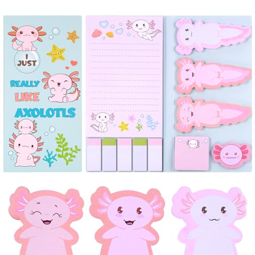 JIANTA 550 Stück Axolotl Sticky Notes Tabs Set, Axolotl Zubehör niedliche Haftnotizen Pastell Kartoon Blöcke, Sticky Notes süße Haftnotizzettel 11er-Set für To-Do-Listen, Schule, Zuhause, Büro von JIANTA