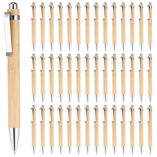 JIANTA Kugelschreiber 40 Stück, Kugelschreiber Schwarz, Holz-Kugelschreiber Wiederverwendbar Set Schreibgerät Bambus, 0,5mm Druckkugelschreiber Set mit Metallclip von JIANTA