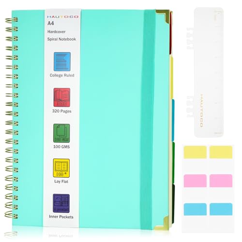 JIANTA Notizbuch A4, Ringblock Notizblock A4 liniert, 320 Blatt, 100GSM, 5 Fächer, Herausnehmbare Trennblätter, Spiralbindung, Hardcover Blau von JIANTA