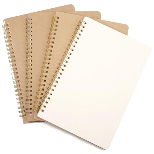 JIANTA Notizbuch A5 Spiralbindung, 4 Stück A5 Notizbuch Gepunktet Spiralbindung, 50 Blatt Dotted für Arbeit Büro Haushalt Schule von JIANTA