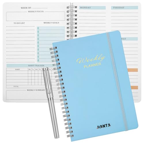 JIANTA Wochenplaner, To-Do-Liste Planer Undatiert A5 Ringbuch mit Gel-Schreiber, Terminplaner wöchentlich Hardcover mit Habit Tracker, Großem Notizfeld(60 Blatt, Blau) von JIANTA