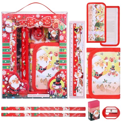 JIANTA Weihnachten Schreibwaren Set, 6 Stück Schreibwaren Geschenkset, Radiergummi, Anspitzer, Brieftasche, Lineal, Bleistift, Kinder Mitgebsel, Mädchen und Junge JIANTA Weihnachten Schreibwaren Set, 6 Stück Schreibwaren Geschenkset, Radiergummi, Anspitzer, Brieftasche, Lineal, Bleistift, Kinder Mitgebsel, Mädchen und Junge von JIANTA
