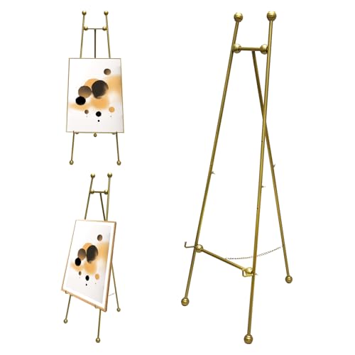 Bodenstaffelei für Hochzeitsschilder, Eisen, verstellbare Kunst- und Bastelstaffeleien, Metall-Staffelei mit Kettenstütze für Spiegel (Gold) von JIANZHUO