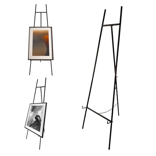 JIANZHUO Verstellbare Eisenstaffelei für Kunst und Handwerk, Metall-Staffelei mit Kettenstütze für Spiegel, 147 cm Bodenstaffeleien für Display, Hochzeitsschild (schwarz) von JIANZHUO