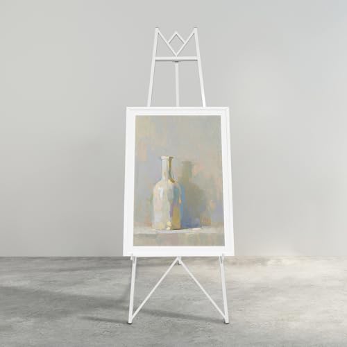 Verstellbare Eisenstaffeleien für Kunst und Handwerk, 147 cm, Bodenstaffelei für Ausstellung, Hochzeitsschild, Metall-Staffelei mit Kettenstütze für Spiegel (weiß) von JIANZHUO