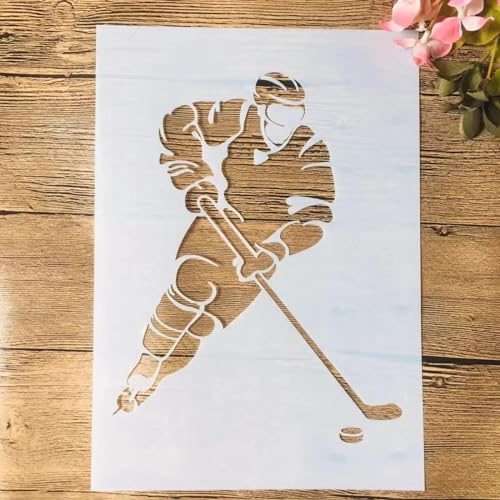 JIAPAILAIYUN Schablonen zum Malen, A4, 29 cm, Eishockey-Sport, wiederverwendbare Schablonen zum Malen auf Holz, Schablonen zum Basteln, Zeichenvorlage, DIY-Kunstprojekte von JIAPAILAIYUN