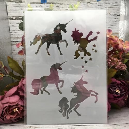 JIAPAILAIYUN Schablone zum Malen, 29 x 21 cm, A4, 4 Einhorn, wiederverwendbare Schablonen zum Malen auf Holz, Wand, Möbel, Stoff, Stein, Kreidetafel, Schild, Fliesen, DIY-Kunstprojekte JIAPAILAIYUN Schablone zum Malen, 29 x 21 cm, A4, 4 Einhorn, wiederverwendbare Schablonen zum Malen auf Holz, Wand, Möbel, Stoff, Stein, Kreidetafel, Schild, Fliesen, DIY-Kunstprojekte von JIAPAILAIYUN