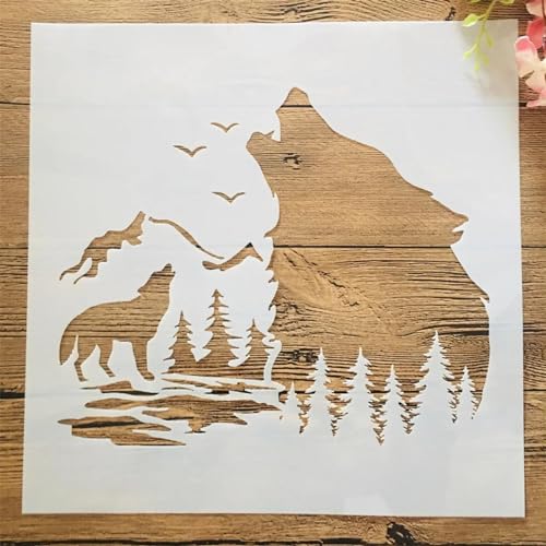 Schablonen zum Malen auf Holz, 30 x 30 cm, großer Wolf, Waldvögel, wiederverwendbare Schablonen zum Malen, Schablonen zum Basteln, Wandschablonen, DIY-Kunstprojekte von JIAPAILAIYUN