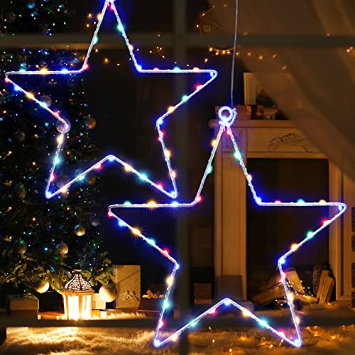 JIAPEI Leuchtstern Weihnachten, Weihnachtsdeko Fenster, Batteriebetriebene Dekorationen LED Lichterketten für Halloween Party Garten, Mehrfarbig 2er JIAPEI Leuchtstern Weihnachten, Weihnachtsdeko Fenster, Batteriebetriebene Dekorationen LED Lichterketten für Halloween Party Garten, Mehrfarbig 2er von JIAPEI