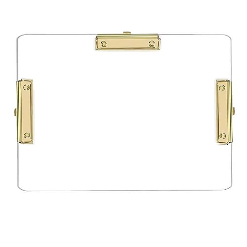 JIARI 1 Packung transparentes Acryl-Klemmbrett mit 3 Clips, A3, groß, 27,9 x 43,2 cm (1 Packung Gold) von JIARI