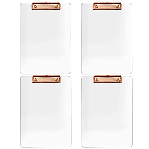 JIARI 4 Stück transparentes Acryl-Klemmbrett für Büro, A4-Briefgröße, 21,8 x 31 cm, Rotgold, 4 Stück von JIARI