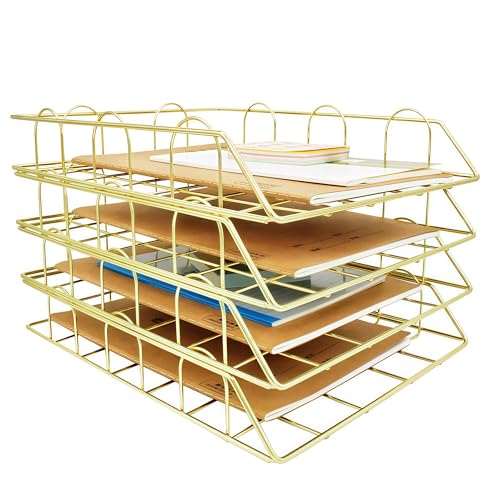 JIARI Schreibtisch-Organizer, stapelbar, Briefablage, Papier-Organizer, Metall-Schreibtisch-Organizer für Briefe/A4-Papieraufbewahrung, für Bürobedarf (Gold, 4 Stück) von JIARI