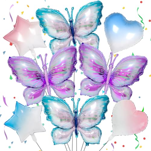 8 Stück Schmetterlings Folienballon, Schmetterling Luftballon Mädchen Bunte Schmetterling Aluminiumfolie Ballons Deko, für Schmetterling Themen Party, Geburtstag Deko, Babyparty (B) von JIASHA
