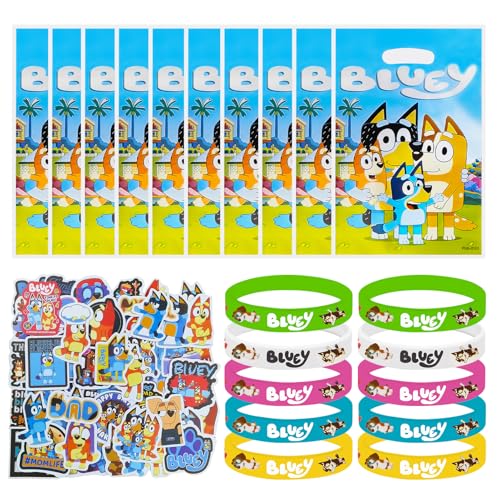 JIASHA Bluey Kindergeburtstag Mitgebsel Set, 90 Stück Party Mitgebsel, Gastgeschenke, Bluey Give Aways Kindergeburtstag Gastgeschenke Partygeschenk, mit Geschenktüten Wristband Aufkleber JIASHA Bluey Kindergeburtstag Mitgebsel Set, 90 Stück Party Mitgebsel, Gastgeschenke, Bluey Give Aways Kindergeburtstag Gastgeschenke Partygeschenk, mit Geschenktüten Wristband Aufkleber von JIASHA