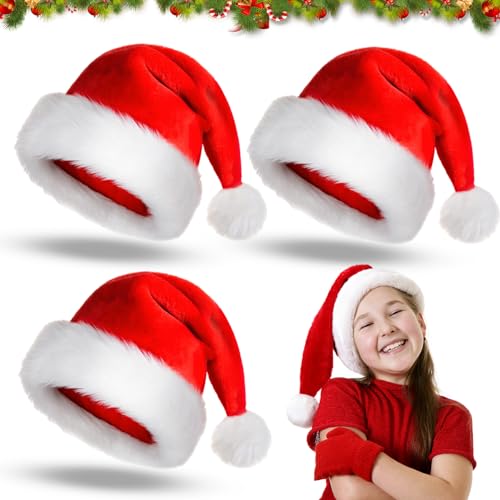 JIASHA 3er-Pack Nikolausmütze, Rot, Plüsch, Weihnachtsmütze für Babys & Kinder, Unisex, Party & Weihnachten von JIASHA