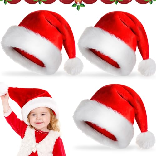 JIASHA 3 Stück Weihnachtsmütze, Nikolausmütze Weihnachtsmann Plüsch Weihnachtsmütze Rot Weihnachten Hüte, für Weihnachten,neues Jahr Unisex Warme Verdickt Party Weihnachten Hüte (3pcs Kind) von JIASHA