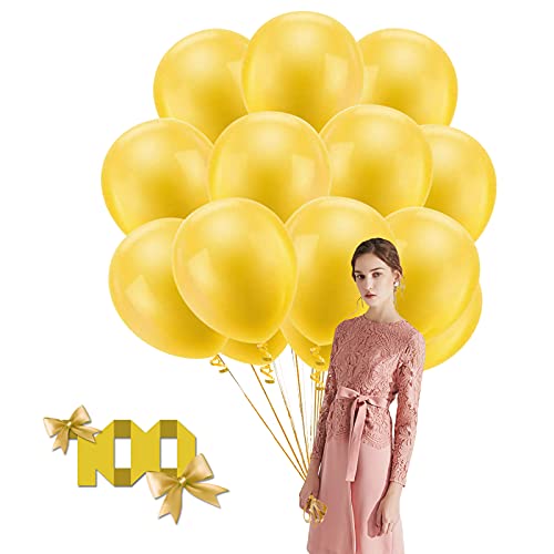 Luftballons, 100 Stück 12 Zoll Latex Ballons Dekoration Ballons Party Ballons Bunt Luftballons mit 2 Bändern, für Hochzeit Geburtstag Babyparty Graduierung (gelb) von JIASHA