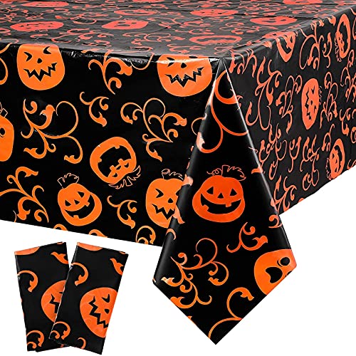 Tischdecke Halloween Deko, 2 Stück 230cm * 140cm, Gruseliger Kürbis Wasserdichte Gruselige Tischdecke für Halloween Party Dekor (Schwarz) von JIASHA