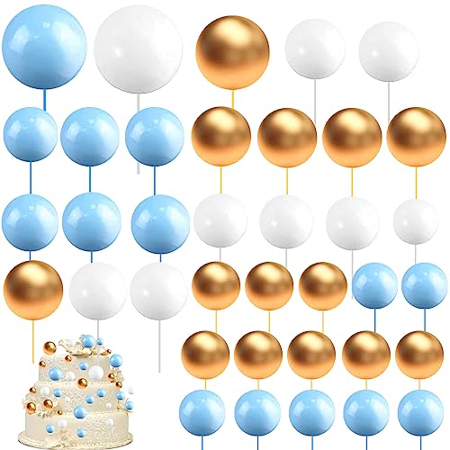 Tortendeko Kugeln,108 Stück Kuchen Dekoration Kugel Schaumkugeln Cupcake Topper DIY Kuchen Insert Topper Geburtstag Kuchen Dekoration, für Geburtstag Hochzeit Bedarf Deko (Blau Weiss Gold) von JIASHA