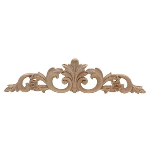 Holzornamente Rechteckige Schnitzerei aus Naturholz, Applikationen for Möbel, Schränke, unbemalte Holzleisten, Aufkleber, Vintage-Dekoration, Zubehör Holzornamente FüR MöBel(50cmX12cm) von JIASHUNHE