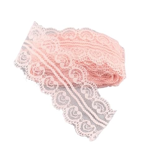 Spitzenband 10yards Doppel herzförmige Spitze Band Handarbeiten 45MM Trim DIY Nähen Stickerei Stoff Handwerk Zubehör(Shell Pink) von JIASHUNHE