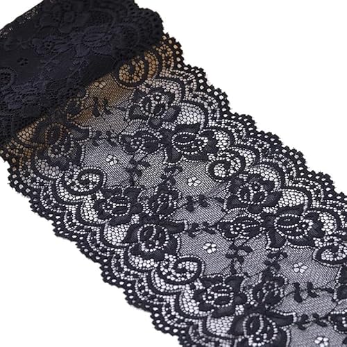 Spitzenband 15 cm elastisches, ausgehöhltes, mit Blumen besticktes Spitzenband, DIY-Bekleidung, Nähen, Stoff, Heimtextilien, Dekoration, weiß-schwarzes(Noir) von JIASHUNHE