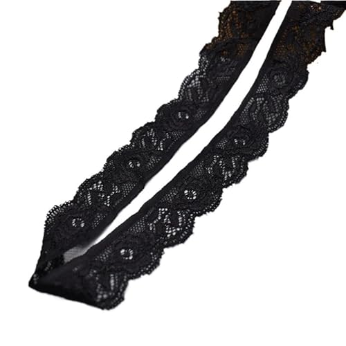 Spitzenband Stretch elastisches Spitzenband Spitzenstoff Elastizität Spitzenbesatz bestickt for Nähen von Kleidung Unterwäsche Zubehör(Noir,5 Yards) von JIASHUNHE