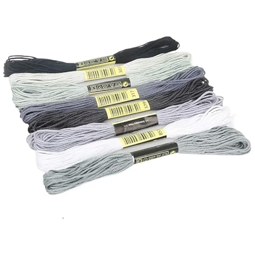 Stickgarn 8-teiliges Kreuzstichgarn, Stickgarn, Regenbogenfarben, Sticktwist, Kreuzstichzubehör, Anfänger-Garnherstellungs-Set, 7,5 m(Grey) von JIASHUNHE