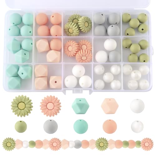 56 Stück Silikonperlen Bunt, 12mm 14mm 15mm 20mm Silikonperlen Pastell zum Auffädeln, blumenförmige silikonperlen rund, Silikon Bastelperlen, für Schlüsselanhänger, Handyanhänger, Handarbeit 56 Stück Silikonperlen Bunt, 12mm 14mm 15mm 20mm Silikonperlen Pastell zum Auffädeln, blumenförmige silikonperlen rund, Silikon Bastelperlen, für Schlüsselanhänger, Handyanhänger, Handarbeit von JIASI&JIESY