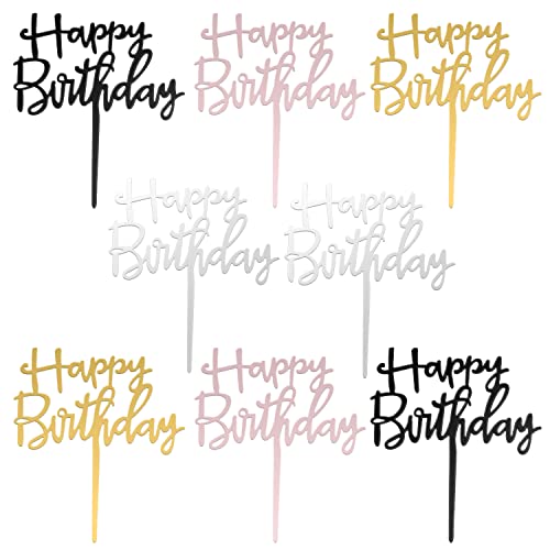 8 Stück Happy Birthday Tortendeko, Happy Birthday Cake Topper,Tortendeko Happy Birthday Kuchen Deko,Cake Torten Topper (Gold Rosa Silber Schwarz) Tortenstecker Happy Birthday für Geburtstag Party von JIASI&JIESY