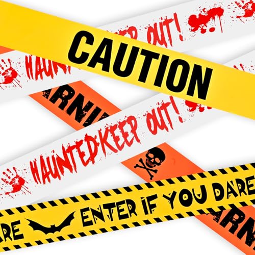 JIAWWAN Absperrband Halloween Zombie, 4 Stück Absperrband Warning Deko Outdoor Gefahren Warnband, Gruseliges Caution Tape Warnklebeband Schrägband Bündel für Halloween Horror Party Gefahrenberei von JIAWWAN