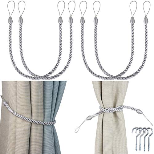 Porlau Raffhalter für Vorhänge, handgefertigt, mit Metallhaken, für dicke oder durchsichtige Außen- und Innenfenster, silberfarben, 4 Stück Porlau Raffhalter für Vorhänge, handgefertigt, mit Metallhaken, für dicke oder durchsichtige Außen- und Innenfenster, silberfarben, 4 Stück von JIAYUA JIAJU production