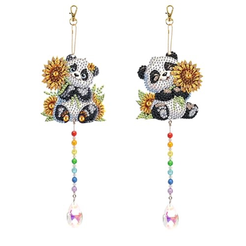 JICFDAO 2 Stück Diamond Painting Windspiel Lichtfänger Diamant Malerei Sonnenfänger Kristalle Zum Aufhängen Sun Catcher Bastelset Deko für Fenster Haus Garten Geschenke für Freunde und Familie Panda von JICFDAO