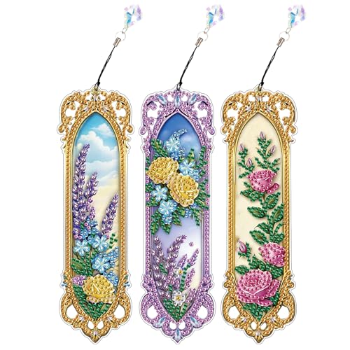 JICFDAO 3 Stück Diamant Malerei Buch Marks 5.8x19.5cm Diamond Painting Lesezeichen Papier Seitenmarkierungsclip Bookmark Seitenmarker Geschenk für Bücherwurm Buchliebhaber Lesergeschenk Blumen von JICFDAO