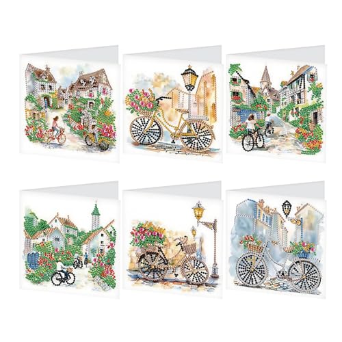 JICFDAO 6 Stück Diamond Painting Grußkarten 30x15cm Diamant Malerei Glückwunschkarte Dankeskarten mit Umschlägen Geburtstagskarten Set Gute Besserung Karte für Freunde Familie Geschenk Landschaft von JICFDAO