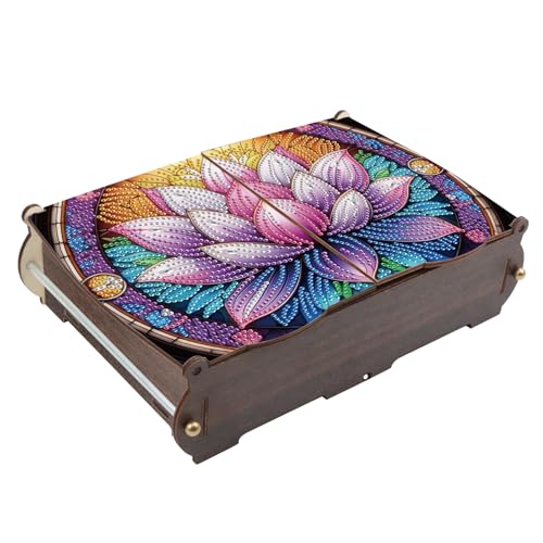 JICFDAO DIY Diamond Painting Schreibtisch-Organizer Lotus 24.8x15.9x6.8cm Diamant Malerei Schreibtisch-Aufbewahrungsbox Schubladenbox Holz Multifunktionaler Lagerbox für Schreibtisch Home Office von JICFDAO