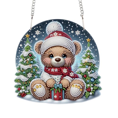 JICFDAO Diamond Painting Anhänger Tiere 241x231mm Diamant Malerei Ornamente Bär Diamant Malerei Anhänger Pendant Kristallkugel Weihnachtsbaum Haustür Wand Fenster Weihnachtsdekor DIY Basteln Geschenk von JICFDAO