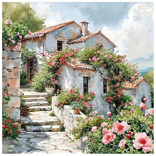 JICFDAO Diamond Painting Blumen 40x40cm Diamond Painting Landschaft Diamant Malerei Bilder Erwachsene Haus Malen nach Zahlen Natur zur Entspannung Grün Landstraße Kunsthandwerk, Heimdekoration von JICFDAO