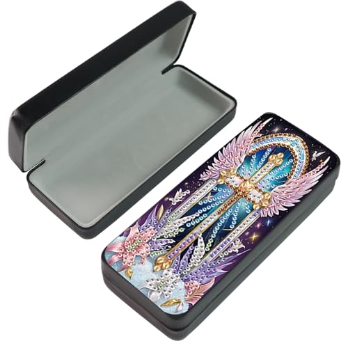 JICFDAO Diamond Painting Brillenetui 16x6.5cm Diamant Malerei Brillen-Organizer Sonnenbrillenfall Brillenschachtel Aufbewahrungskiste Brillenschutz Kratzfest Auslaufsicher Geschenk Heiliges Kreuz von JICFDAO