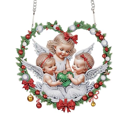 JICFDAO Diamond Painting Dekoschild Engel 241x229mm Diamant Malerei Anhänger Pendant Diamond Painting Hängen Ornamente mit Kette Diamant Malerei Ornamente für Fenster Wand und Eingang Weihnachtsdeko von JICFDAO