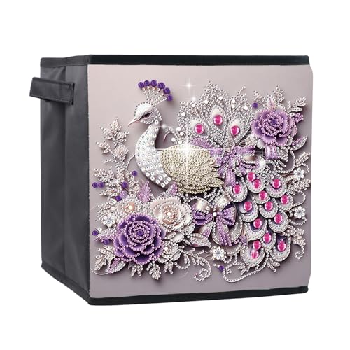 JICFDAO Diamond Painting Faltbare Aufbewahrungsboxen 25x25x26cm Zusammenklappbare Aufbewahrungskörbe mit Griffen Aufbewahrungsbeutel Würfel Storage Box für Spielzeug Kleidung Bücher Schrank Pfau von JICFDAO