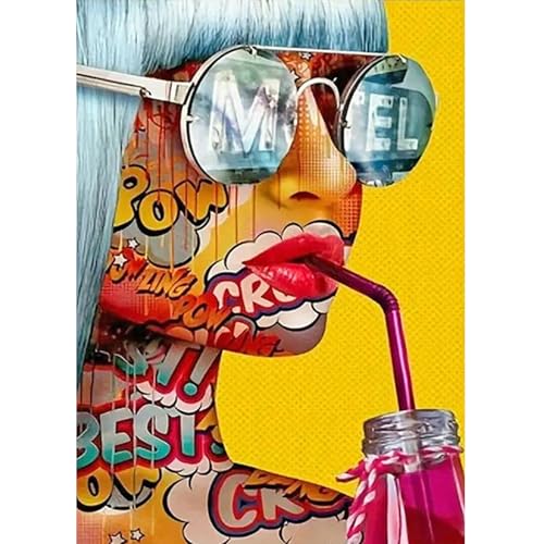 JICFDAO Diamond Painting Frau mit Brille 30x40cm Diamond Painting Leuchtend Diamant Malerei Bilder Graffiti Street Art Diamant Malerei Bilder Pop Art Malen nach Zahlen Erwachsene Abstrakt Wand Dekor von JICFDAO