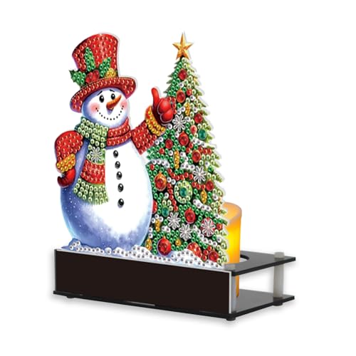 JICFDAO Diamond Painting Kerzenhalter 12x14.3cm Diamant Malerei Kerzenständer Untersetzer für Kerzen Kerzenleuchter für Hochzeit Gebet Familie Party Weihnachtsdeko Tischdeko Weihnachtsbaum Schneemann von JICFDAO