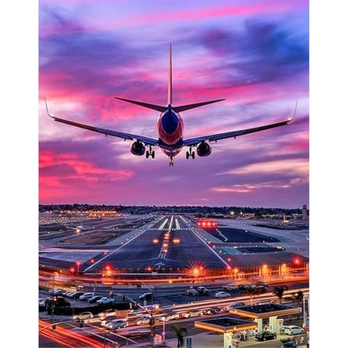 JICFDAO Diamond Painting Landschaft 40x50cm Diamant Malerei Bilder Erwachsene Flughafen Diamond Painting Groß xxl Malen nach Zahlen Fluoreszierend Flugzeug Basteln Malen Handarbeiten Home Wand Dekor von JICFDAO