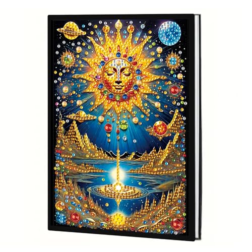 JICFDAO Diamond Painting Notebook 145x210mm Sonnengesicht Notizbuch A5 Blanko Tagebuch Set Crystal Art Notizbuch Journal Diary Diamant Notizblock Skizzenbuch Reisetagebuch für Schülerbüro Schulbedarf von JICFDAO