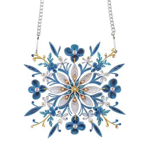 JICFDAO Diamond Painting Ornamente Blumen Blau 25.6x24.2cm Diamant Malerei Hängen Ornamente mit Kette Diamond Painting Anhänger Set Kunsthandwerk Heimdekor für Tür Fenster Wand Hanging Dekor Geschenk von JICFDAO