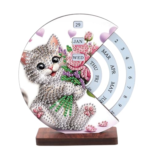 JICFDAO Diamond Painting Rotierender Ewiger Kalender 9.5x14.9cm Diamant Malerei Wiederverwendbarer Dauerkalender Mondform Tischkalender aus Holz für Zeitplanung Heimdekor Geschenke Katze hält Blumen JICFDAO Diamond Painting Rotierender Ewiger Kalender 9.5x14.9cm Diamant Malerei Wiederverwendbarer Dauerkalender Mondform Tischkalender aus Holz für Zeitplanung Heimdekor Geschenke Katze hält Blumen von JICFDAO